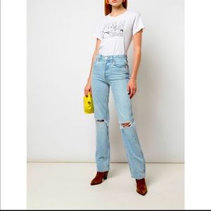 Redone denim highrise jeans with distressing